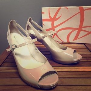 Via Spiga Platform Heels - Nude Patent Leather